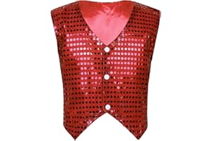 Agoky Kids Girls Boys Shiny Sequins Sleeveless Jacket Waistcoat Vest Jazz Hip Hop Ballet Dance Performance Costume