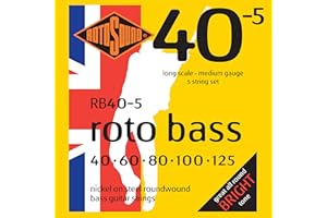 Rotosound RB40-5 Nickel Medium Gauge Roundwound Bass Strings (40 60 80 100 125), White Black Red Blue