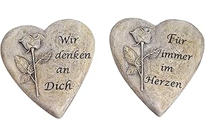 UNBEKANNT 2er Set Grabherz Wir Denken an Dich/Für Immer im Herzen Grabschmuck Herz Grab