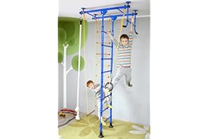 NIRO SPORTGERÄTE NiroSport Sprossenwand für Kinderzimmer M1 aufbau ohne Bohren Kletterwand Heimsportgerät mit Klimmzugstange inkl. Turnringe Tau Strickleiter Trapez