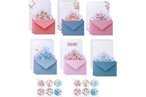 DesertBoy Briefpapier mit Umschlag Set, Briefumschlag Briefpapier Set, 24 Blatt Briefpapier mit 12 Blatt Umschläge, Vintage Blumen Briefpapier mit Sticker, Briefpapier und Umschläge, für Einladungen