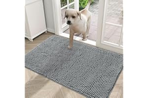 smiry Muddy Mat, Super Absorbent Chenille Dog Door Mat, Washable Non Slip Door Matts Indoor, Soft Microfiber Pet Rug and Bath Mat for Entrance Kitchen Muddy Shoes & Paws - Grey, 43 x 76 cm