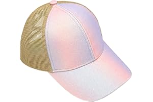 YeeHeen Baseball Cap for Girls Criss Cross Ponytail Baseball Hats Rainbow Glitter Sun Cap