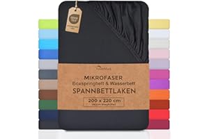 ‎NATUREMARK NatureMark Microfaser Boxspringbett & Wasserbett Spannbettlaken 200 x 220 cm - 40 cm Steghöhe - 200x220cm Spannbetttuch - 100% Polyester, Schwarz