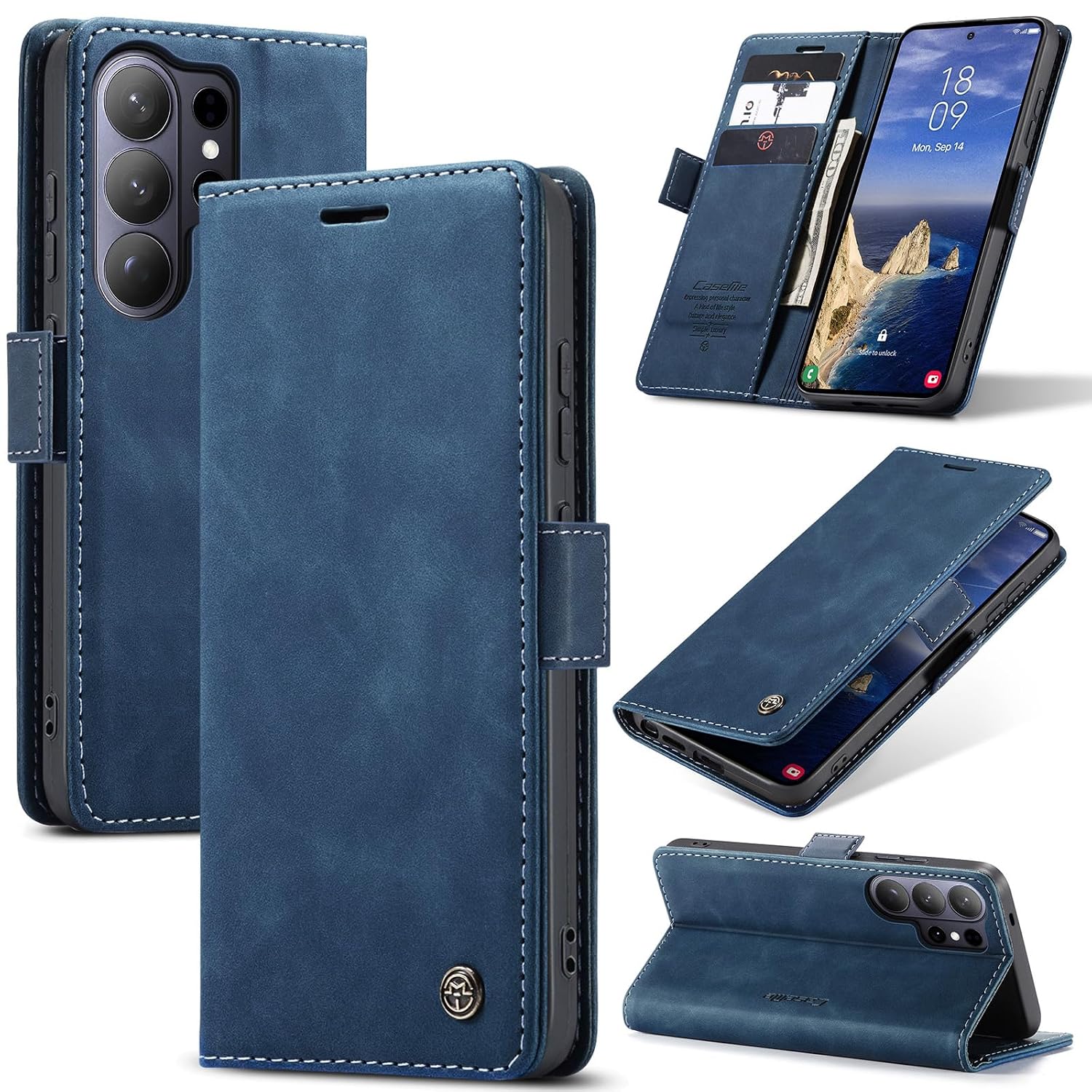Azororo Beschermhoes voor Samsung Galaxy S26 Ultra 5G, premium lederen beschermhoes, portefeuille, flip case, magneetsluiting, beschermhoes voor Samsung Galaxy S26 Ultra, blauw