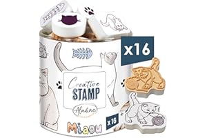 Aladine-16 - Sellos para gatos con tinta - Espuma y goma - para cartería, bala diario, scrapbooking, ocio, dibujo - Creative Stamp - Idea de regalo para niños adultos 03714