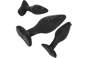 Belmalia 3x Plugs Anales con Pie Estable, Juego de 3 Consoladores Silicona con Diámetros 30, 40 y 45 mm para Orgasmos de Vértigo, Tapón Anal Negro