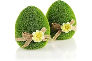 ‎COM-FOUR com-four® 2X Dekofigur - Osterei mit Schleife und Blumen - grüne Deko-Figuren für Frühling und Ostern - Keramik-Eier mit Kunst-Gras überzogen - Osterdeko (2 x Ei - 11cm)