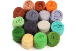 DOXIRU 15 Colors Needle Felting Wool Fiber Wool Yarn Roving Spinning Wool Roving for DIY Hand Spinning, Needle Felting Wool Craft, 3g/Color