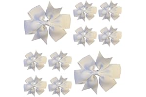 LILIUM KIDS White Hair Bows for Girls – 3 Inch Grosgrain Pinwheel Ribbon Bows with Crocodile Clips – School Uniform Hair Accessories for Children, Toddlers & Kids - 10 Pack