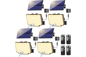 nipify 4 Pezzi Faretto Led da Esterno Solare, [310 LED/3 Modes/270° Illuminazione] Luce Solare Led Esterno con Sensore di Movimento, Impermeabile Luci Solari con Telecomando per Giardino, Bianco Caldo