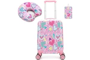 HTgroce Maleta Infantil, Maleta de Viaje Infantil con Almohadas de Viaje, Etiqueta de Equipaje, Maleta niña con Ruedas Universales