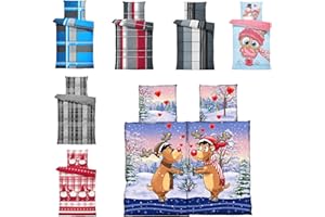 one-home Winter Bettwäsche Thermo Fleece Kuschelig Warme Bettbezüge Flauschig Warm Weich, Größe:4 teilig 135x200 cm, Farbe:Elch Partner Blau