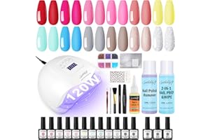 SPTHTHHPY 12+6 Gel Nail Kit - Gel Nail Polish Remover, Nail Prep & Wipe, Cuticle Oil, 12 Gel Nail Polish, Top & Base Coat - Nail Full Set for Beginners with Lamp - DIY Nail Salon Starter Gift