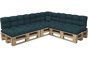 POKAR Set di Cuscini per Europallet Imbottito da 8 Pezzi: 3X Sedile 120x80cm +3X Schienale 120x40cm +1x Laterale 60x40cm +1x Decorativo 40x40cm, per Divano da Giardino, Senza Pallet, Verde Scuro