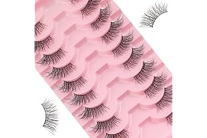 ULIYA Media Pestañas Postizas Naturales 10 Pares 3D Media Pestaña Ojo de Gato Look Hecha a Mano Negras Profesionales Reutilizables para Maquillajes Fiestas Bodas (M53)