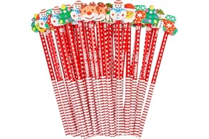 LATERN 60 Stück Weihnachtsstifte mit Radiergummis, 8 Stile Cartoon Radiergummis am Bleistiftende, Schneemann Strumpf Weihnachtsmann Rentierbaum Bleistifte für Kinder Weihnachtsstrumpf Füllstoffe
