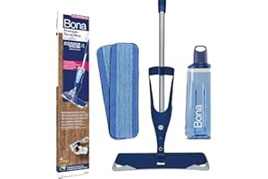 Bona - Balai Spray + 850 ML Nettoyant Parquet Bois + 2 Pads en Microfibre - Balai Spray avec Reservoir - Balai Serpillère Vaporisateur - Kit Nettoyage Sol, Blue