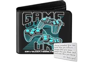 Qoibraze Kids Wallet for Boys Teen, Cool Boy Wallet for Kids Age 6-8 9-12 12-14, Funny Bifold Leather Purse, Small Wallets with Coin Pocket for Childrens Birthday Christmas Gifts (Game on)