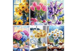 BEAYIOU 6 Pack 5D Diamond Painting Kits for Adults,Flowers Diamond Art Kits for Adults Beginners of All Ages, Round Full Drill Arts and Crafts Gems Home Wall Decor 12x16 Inches Flowers