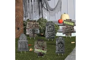 SATAR REFES 6 PCS Halloween Tombstone Yard Signs, Halloween Warning Sign with Stakes Garden Guide Lawn Sign Beware Signs Gravestones Yard Decorations for Outdoor Yard Garden Lawn Patio Halloween Decor