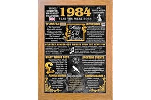 Aryllis A4 Framed 40th Birthday Print, The Year You Were Born - 1984, Manufactured in the U.K., Birthday Gift for 40 Year Old - Oak Frame