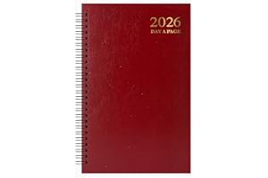 QUICKDRAW SUPPLIES 2026 A5 Day a Page Diary – Wiro Bound Full Year Hardback Organiser – Day per Page Desk Diary Planner for Home Office School & Work – UK Focused Diaries with Additional Planning Pages (Burgundy Red)