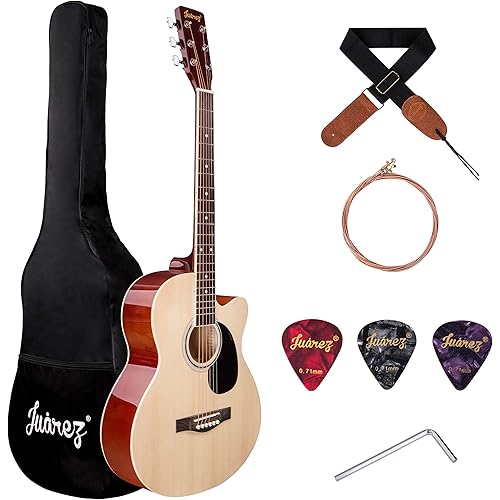 JUAREZ Arpeggio 39 Inch Acoustic Guitar Kit, JRA39SR-NAT Spruce Top, Rosewood Fretboard & Bridge, Truss Rod, Chrome Die Cast Machine Tuners, Natural