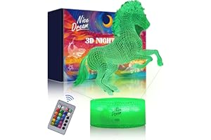 ‎NICE DREAM Nice Dream Pferd Nachtlicht für Kinder, 3D Illusion Lampe Kinderzimmer LED Licht, Fernbedienung 16 Farbwechsel Dimmbar, Weihnachtsgeschenke für Mädchen Junge Wohnzimmer Schlafzimmer Dekor