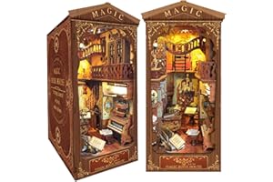 STRUCWOOD Magic Book Nook Kit 3D Wooden Puzzle for Adults Decorative Bookend Stand Book Nook Bookshelf Insert Bookcase Toy for Teenagers Gift Model Kits (Magic Book House)