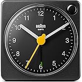 Braun Klasik analog &ccedil;alar saat, erteleme ve ışık, sessiz kuvars hareketi, Crescendo bip alarmı, siyah model, BC12B modeli., S