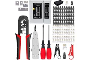 LUBEIN-BRAND LUBEIN Herramienta de Crimpado RJ45 RJ11 CAT6 CAT5 CAT5e 8P Crimpadora Pelacables Pelador de cables de red Alicates Compacto Grimpadora con 50 Pcs Conectores (Azul)