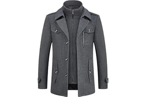 KUDORO Herren Wintermantel Wolle Kurzmantel Herren Wollmantel Mittellang Slim Fit für Business Freizeit Peacoat Herren Casual