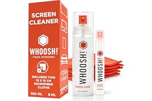 WHOOSH! Screen Shine Duo Monitor, Phone & Laptop Cleaning Kit - 100 mL & 8 mL Bottles for Home & Travel with 2 Microfiber Cloths - Streak & Residue-Free Glasses Cleaner - Safe, Non-Toxic Formula