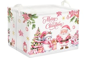 Clastyle 36L Grande Cestino Portaoggetti Rosa Babbo Natale Buon Albero con Maniglia Ceste per la Biancheria Pieghevole Rettangolare Pupazzo neve Vestiti Giocattolo per Camera dei Bambini Bagno