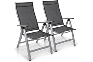 Homeoutfit24 London - Chaises de Jardin Pliante, Dossier Haut, Aluminium, Fabriqué en Europe, Lot de 2 - Argent