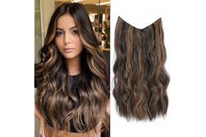 Ms TAj Balayage Dark Brown to Chestnut Halo Hair Extensions 20 inch with Adjustable Size Removable Clips Invisible Secret Synthetic Curly Hairpiece for Women