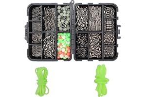 OKVGO Sea Fishing Tackle Box Accessories Kit for Sea Fishing Rigs DIY with Ball Bearing Swivels Snap Barrel 3 Way Triple Swivel Running Pulley Bead Rigs Link Clips Tube Flat Fish Rigs 412pcs Set