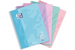 ‎OXFORD Oxford Touch Collegeblock A4 kariert mit Doppelrand, 80 Blatt, 5 Pastell-Farben, 5 Stück