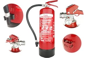 NOTLOK SAFETY WORK Extintor de polvo 6 kg, polvo extintor ABC, presión continua con manómetro, temperatura de funcionamiento -30 °C +60 °C, presión máxima admisible 17 bar, incluye soporte metálico, pintura RAL 3000, DI