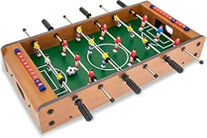 Teorema Giocattoli, calcio balilla da tavolo in legno, biliardino da casa con 2 palline e segnapunti, mini calcetto balilla per adulti e bambini, Calcetto da Tavolo 50x38x9 cm