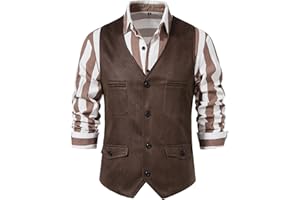 MakingDa Suede Cowboy Waistcoat Men V Neck Casual Classic Vintage Leather Vest Western Costume