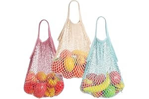 Reusable Net String Shopping Bags,TOTKEN 3 Pack Cotton Mesh Produce Bags Organic Grocery Shopping Bags Tote Handbag for Vegetables Fruits Commodities Outgoing Travel