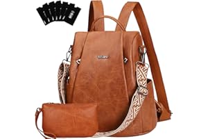 Eshow Rucksack Damen Klein, Anti-Diebstahl Elegant Cityrucksack, Wasserdichter Tagesrucksack Veganes Leder, Rucksacktasche mit Clutchbag RFID Blocker Modern für Pendeln Schule Arbeit Reise Braun