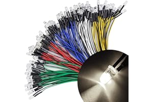 LONGINTO 100 Pieces 5mm 12V Pre Wired LED Diodes Light, Round Head Emitting Diode, Ultra Bright White, Red, Blue, Green, Yellow