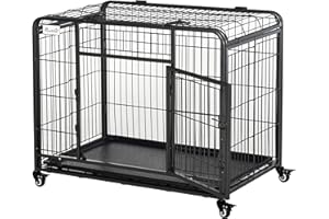 PawHut Cage pour Chien Pliable Cage de Transport sur roulettes 2 Portes verrouillables Plateau Amovible dim. 94L x 58l x 69,5H cm métal Gris Noir
