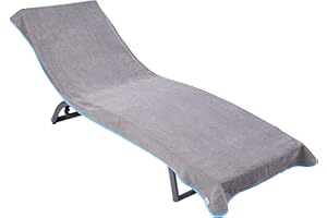 ‎SOWEL Sowel® Frottee Liegen Auflage, 100% Bio-Baumwolle, Strandtuch mit Kapuzenüberschlag, rutschfest für Strand- und Garten-Liegen, 220 x 85 cm, Grau/Blau