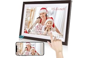 BYYBUO Cornice per foto digitale WiFi da 15,6 pollici, 1366 x 768 IPS Touchscreen, cornice digitale 32G noce marrone, condividere foto o video tramite l'app Frameo 2023