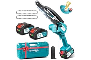 SEESII 8 pulgadas Mini motosierra de batería 2x4000mAh, motosierra eléctrica inalámbrica con inyector lubricante y cadena de repuesto, mini motosierra eléctrica para jardín, CH820+