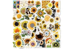 Huayao, 50 adesivi in vinile con girasoli impermeabili per computer portatili, paraurti, bottiglie d'acqua, computer, telefono, casco di protezione, adesivi per auto, per ragazzi e adulti